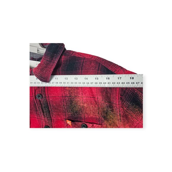Lemon Aid Red & Black Distressed Plaid Button-Up Shirt Large Pockets - Picture 4 of 10